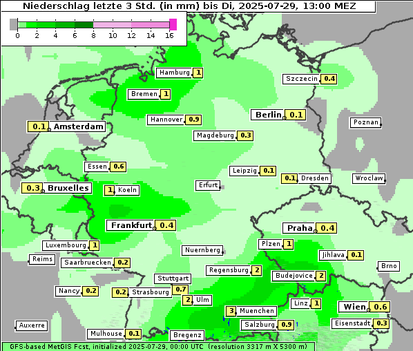 Niederschlag, 29. 7. 2025