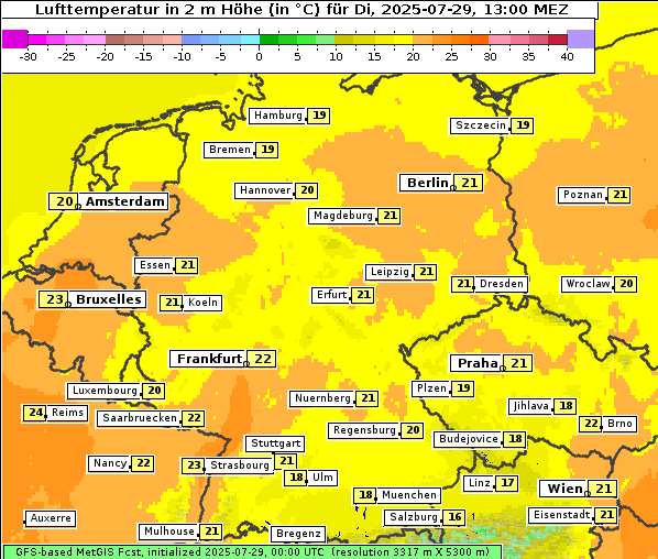 Temperatur, 29. 7. 2025