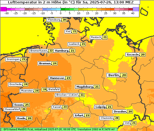 Temperatur, 26. 7. 2025