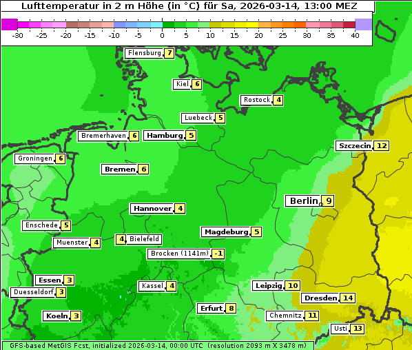 Temperatur, 14. 3. 2026