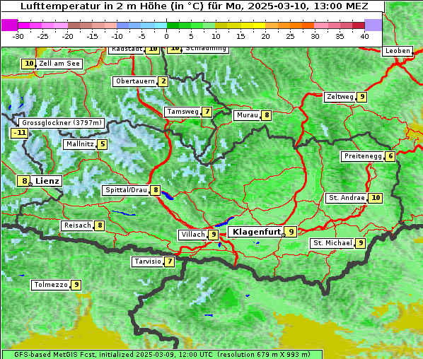 Temperatur, 10. 3. 2025