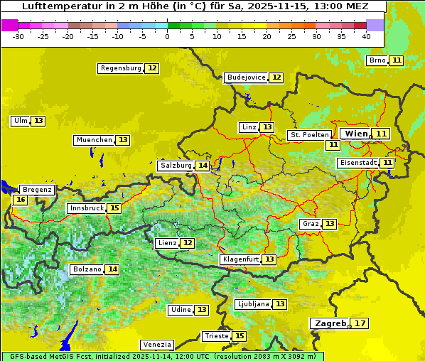 Temperatur, 15. 11. 2025