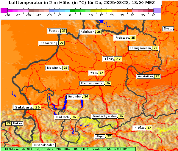 Temperatur, 28. 8. 2025