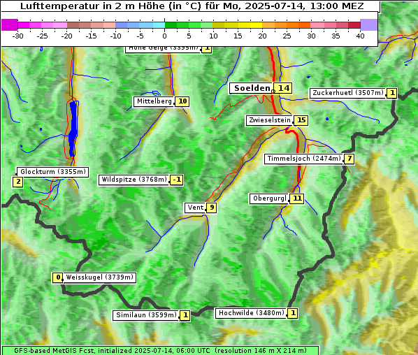 Temperatur, 14. 7. 2025