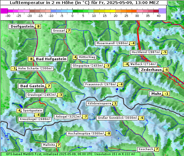 Temperatur, 9. 5. 2025