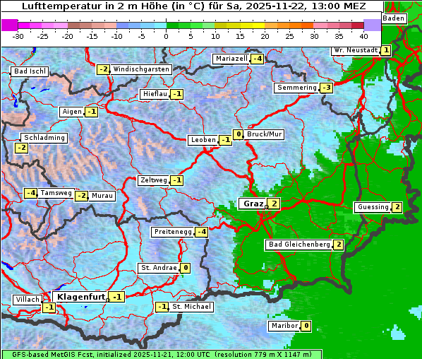 Temperatur, 22. 11. 2025