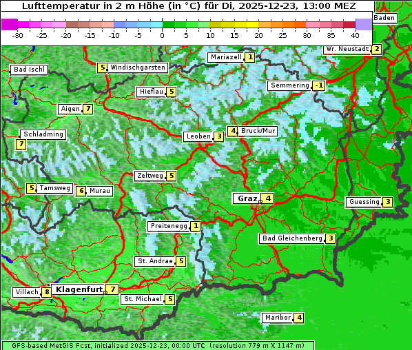Temperatur, 23. 12. 2025