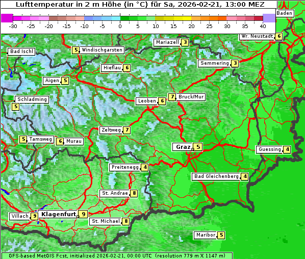 Temperatur, 21. 2. 2026