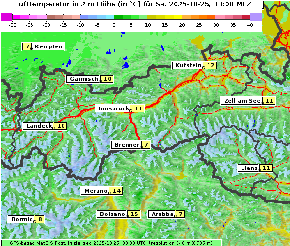 Temperatur, 25. 10. 2025