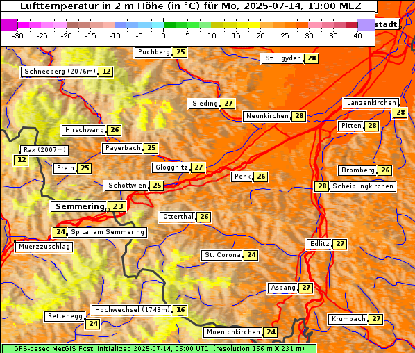 Temperatur, 14. 7. 2025