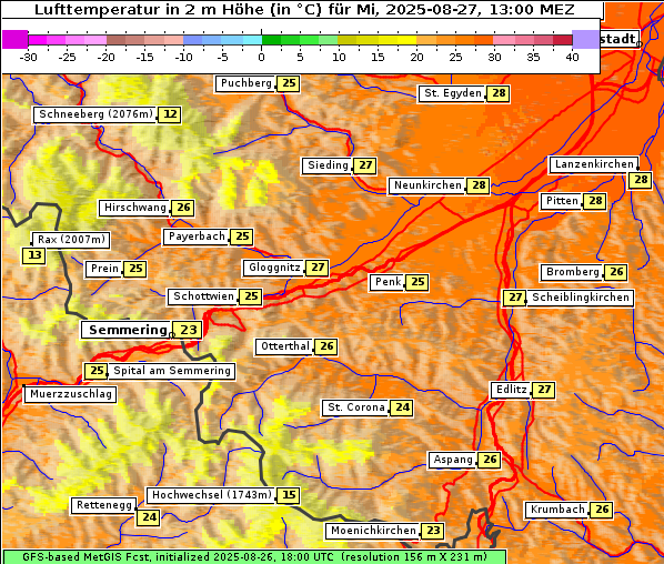 Temperatur, 27. 8. 2025