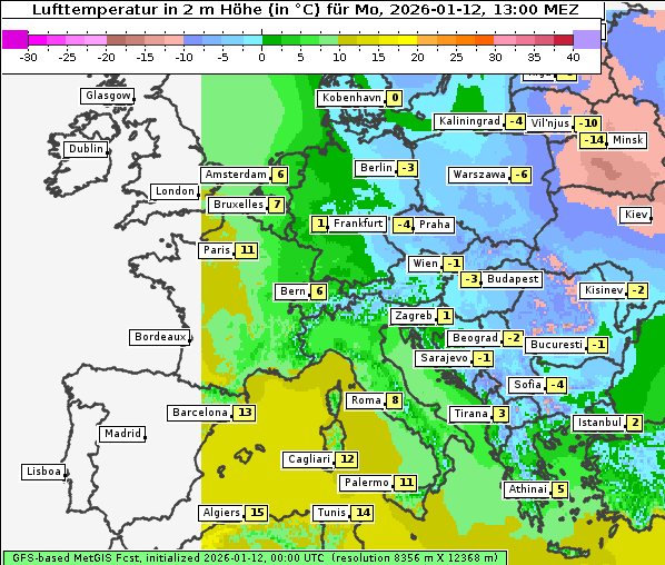 Temperatur, 12. 1. 2026