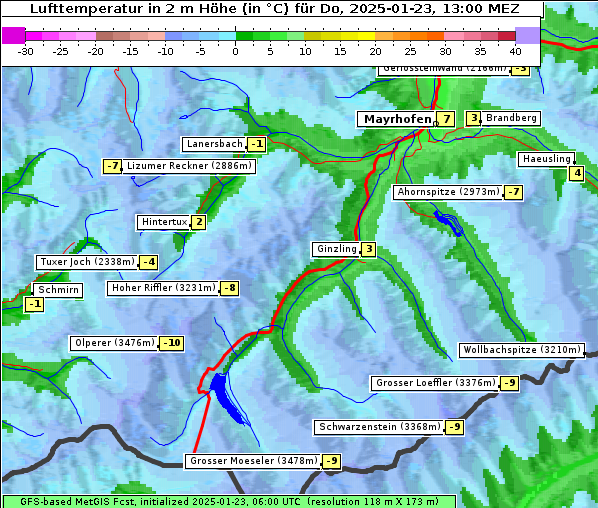 Temperatur, 23. 1. 2025