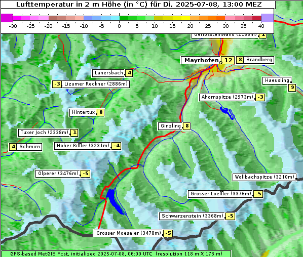 Temperatur, 8. 7. 2025
