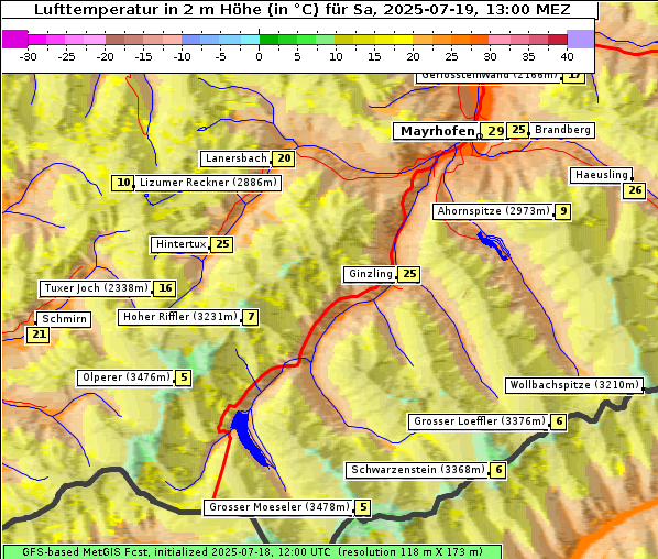 Temperatur, 19. 7. 2025
