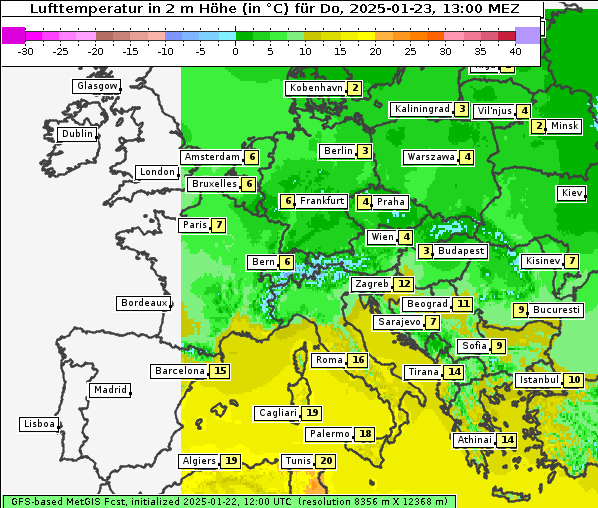 Temperatur, 23. 1. 2025