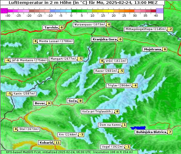 Temperatur, 24. 2. 2025