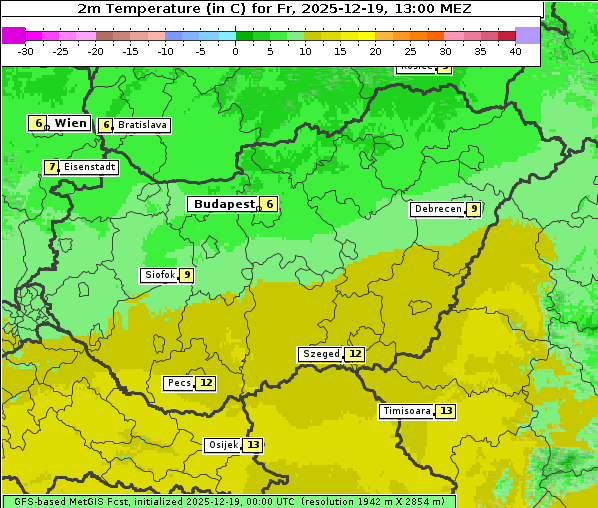 Temperatur, 19. 12. 2025