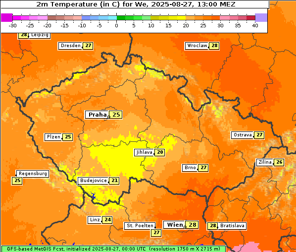Temperatur, 27. 8. 2025