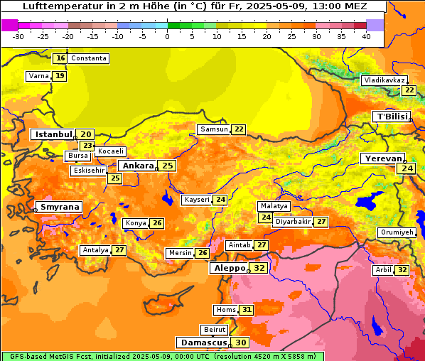 Temperatur, 9. 5. 2025
