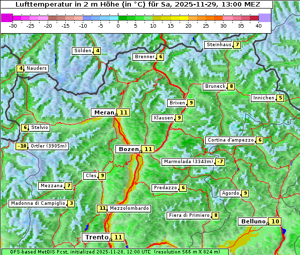 Temperatur, 29. 11. 2025