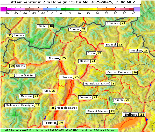 Temperatur, 25. 8. 2025