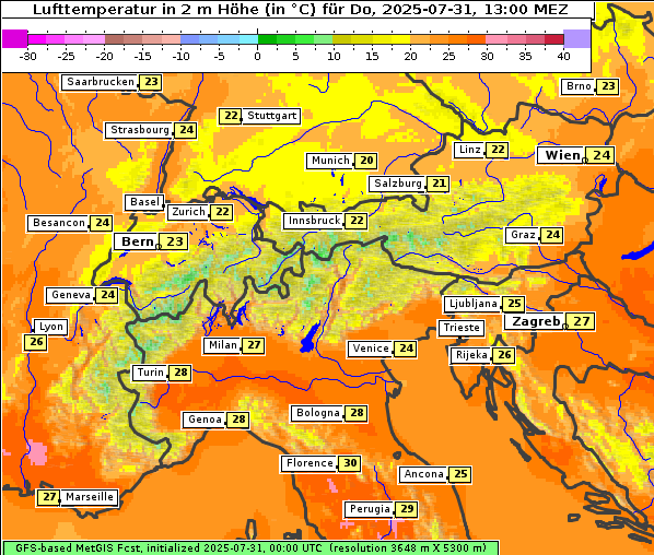 Temperatur, 31. 7. 2025