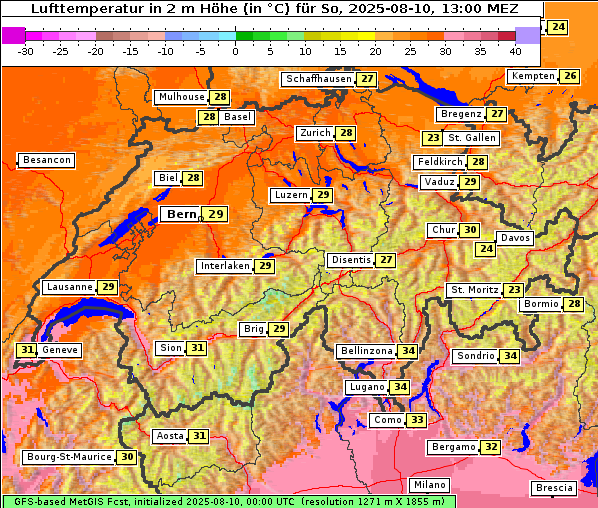 Temperatur, 10. 8. 2025