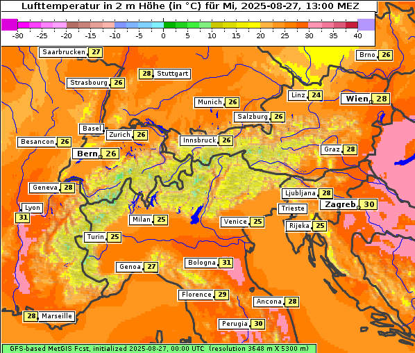 Temperatur, 27. 8. 2025