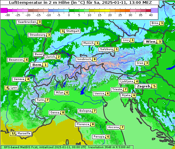 Temperatur, 11. 1. 2025