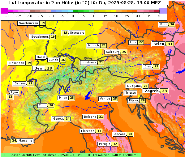 Temperatur, 28. 8. 2025