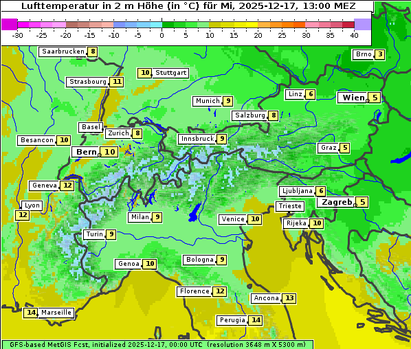 Temperatur, 17. 12. 2025