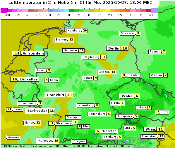 Temperatur, 27. 10. 2025