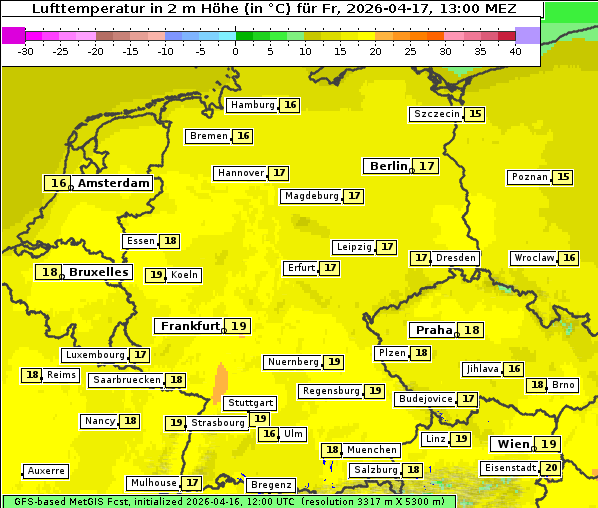 Temperatur, 17. 4. 2026
