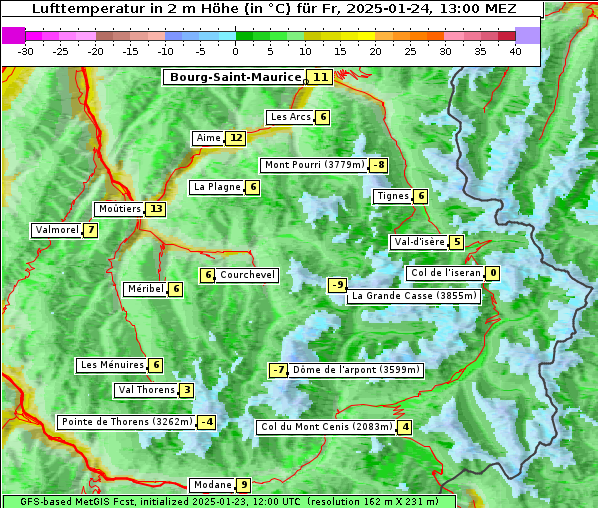 Temperatur, 24. 1. 2025