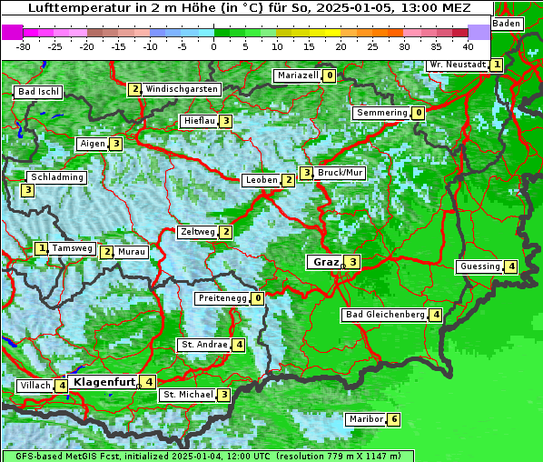 Temperatur, 5. 1. 2025