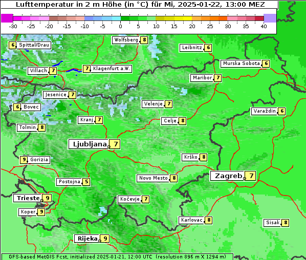 Temperatur, 22. 1. 2025