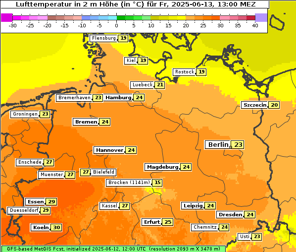 Temperatur, 13. 6. 2025