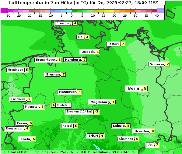 Temperatur, 27. 2. 2025