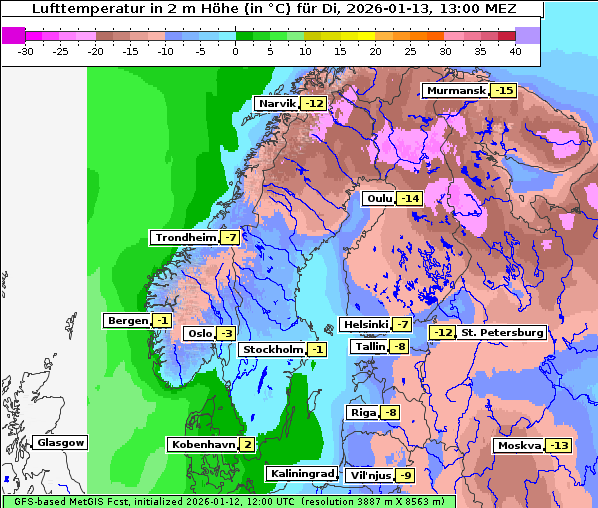 Temperatur, 13. 1. 2026