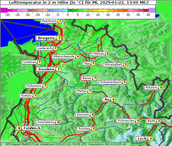 Temperatur, 22. 1. 2025