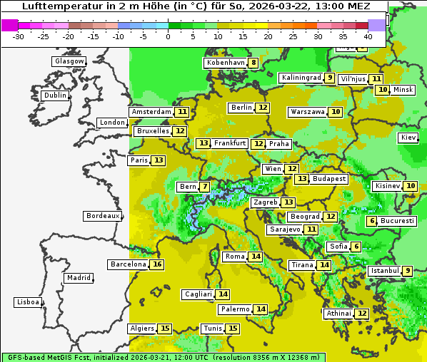 Temperatur, 22. 3. 2026