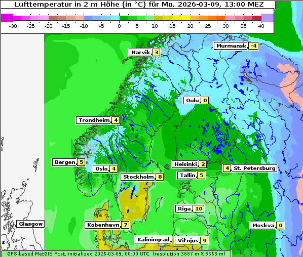 Temperatur, 9. 3. 2026