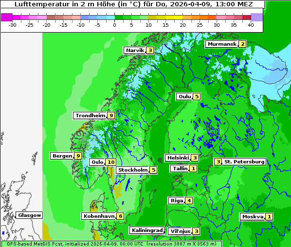 Temperatur, 9. 4. 2026