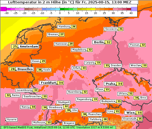 Temperatur, 15. 8. 2025