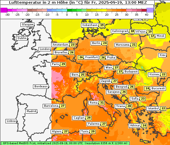 Temperatur, 19. 9. 2025