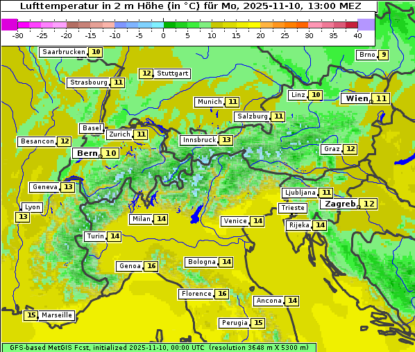 Temperatur, 10. 11. 2025