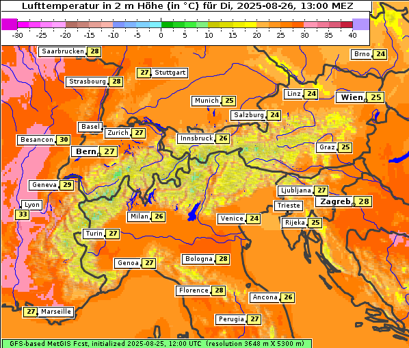 Temperatur, 26. 8. 2025
