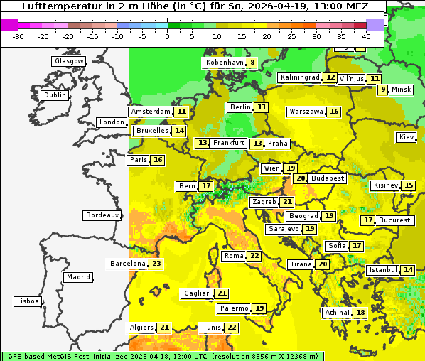Temperatur, 19. 4. 2026