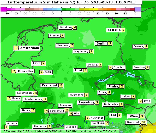 Temperatur, 13. 3. 2025